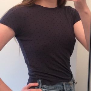 AE navy blue t shirt with black polka dots